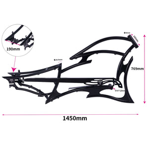 Tracer FM-Raptor ebike frame 26inch single speed/7 speed stretch chopper bicycle frame, size chart.