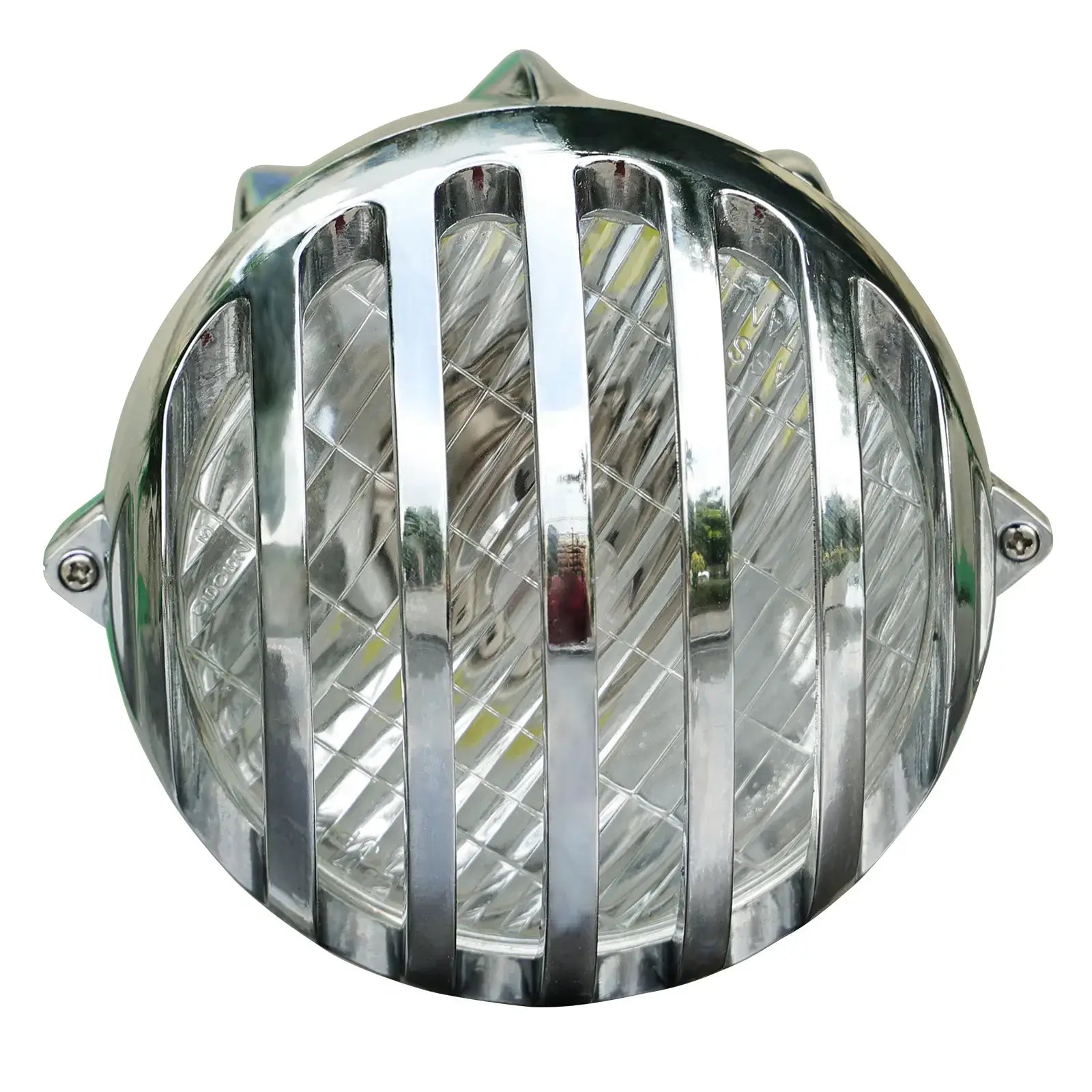 Tracer LG-FL2312-48 vintage LED bike headlight with chrome finish, retro 12V-48V front bicycle lamp, classic design with grille.