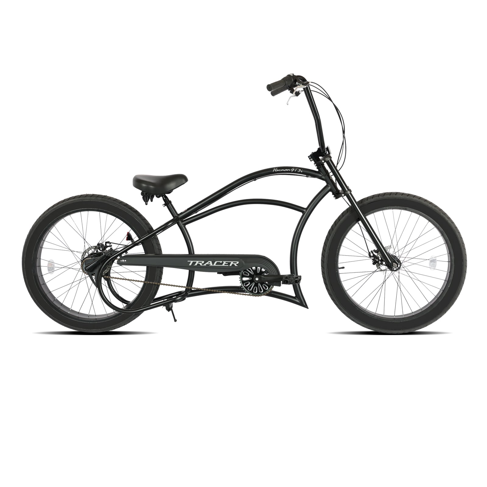 Bicicleta de ruedas anchas Tracer Harman 3i de 26'' con suspensión interna de 3 velocidades y eslogan estilo chopper