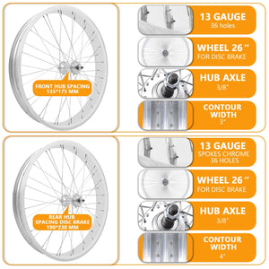 Tracer WH-T952636D7 26"x13Gx36H Alloy Fat Rims Set for 26"x3.0, 4.0 Tire 7-Speed Tracer Bikes