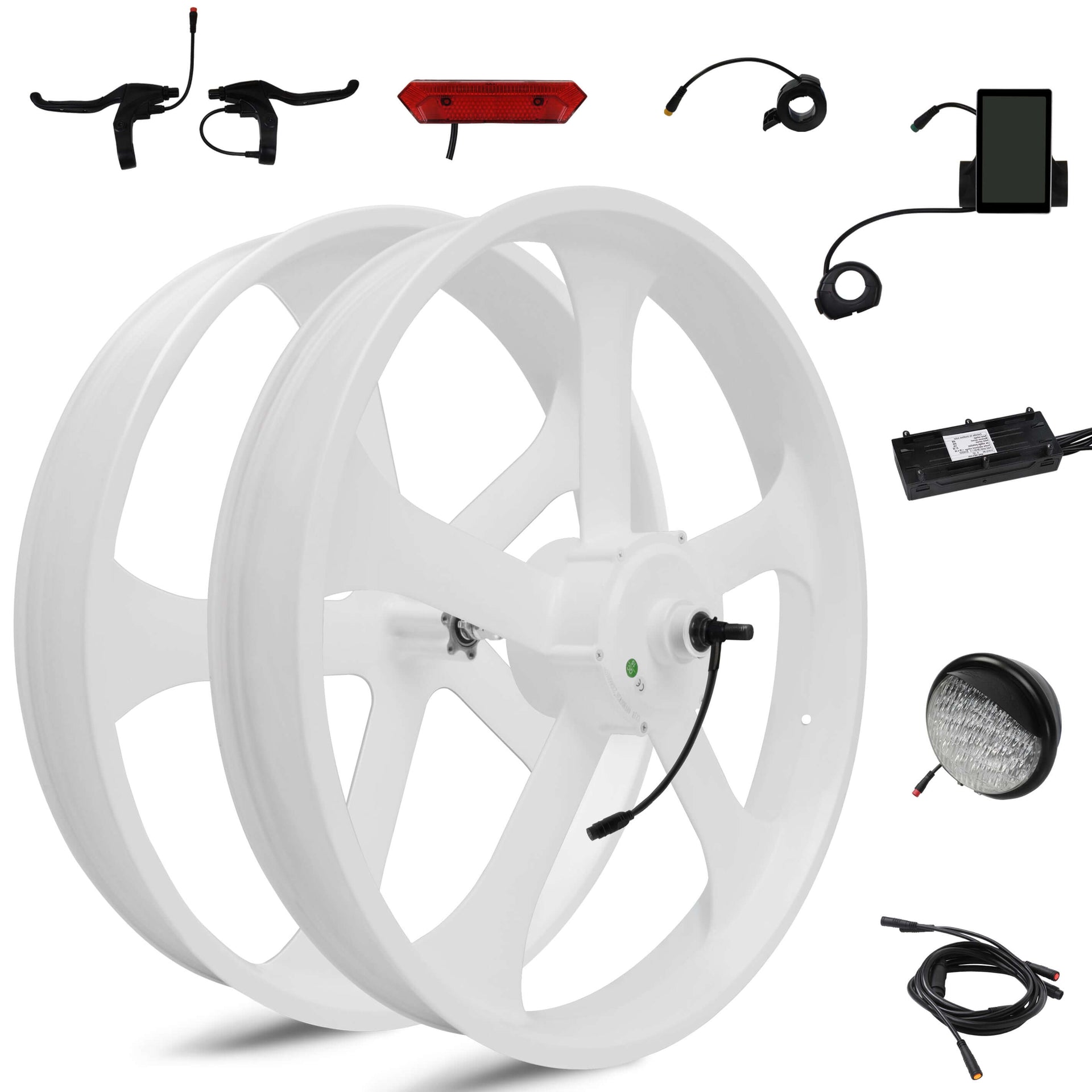 Tracer E-Bike Wheel Set – 800W 48V Motor, White Alloy, Disc Brake Compatible