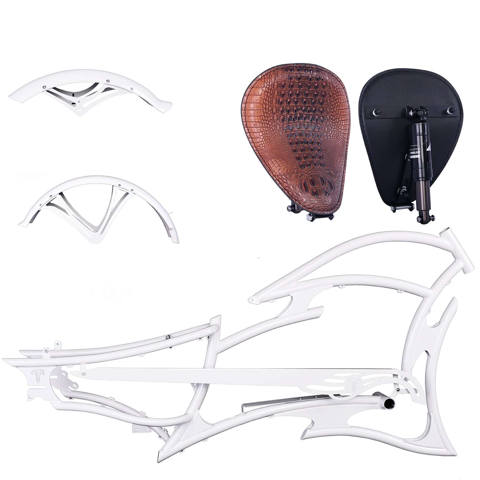 White Tracer FM-Raptor Electric Chopper Bike Frame, 26inch, single speed/7 speed, with all components.