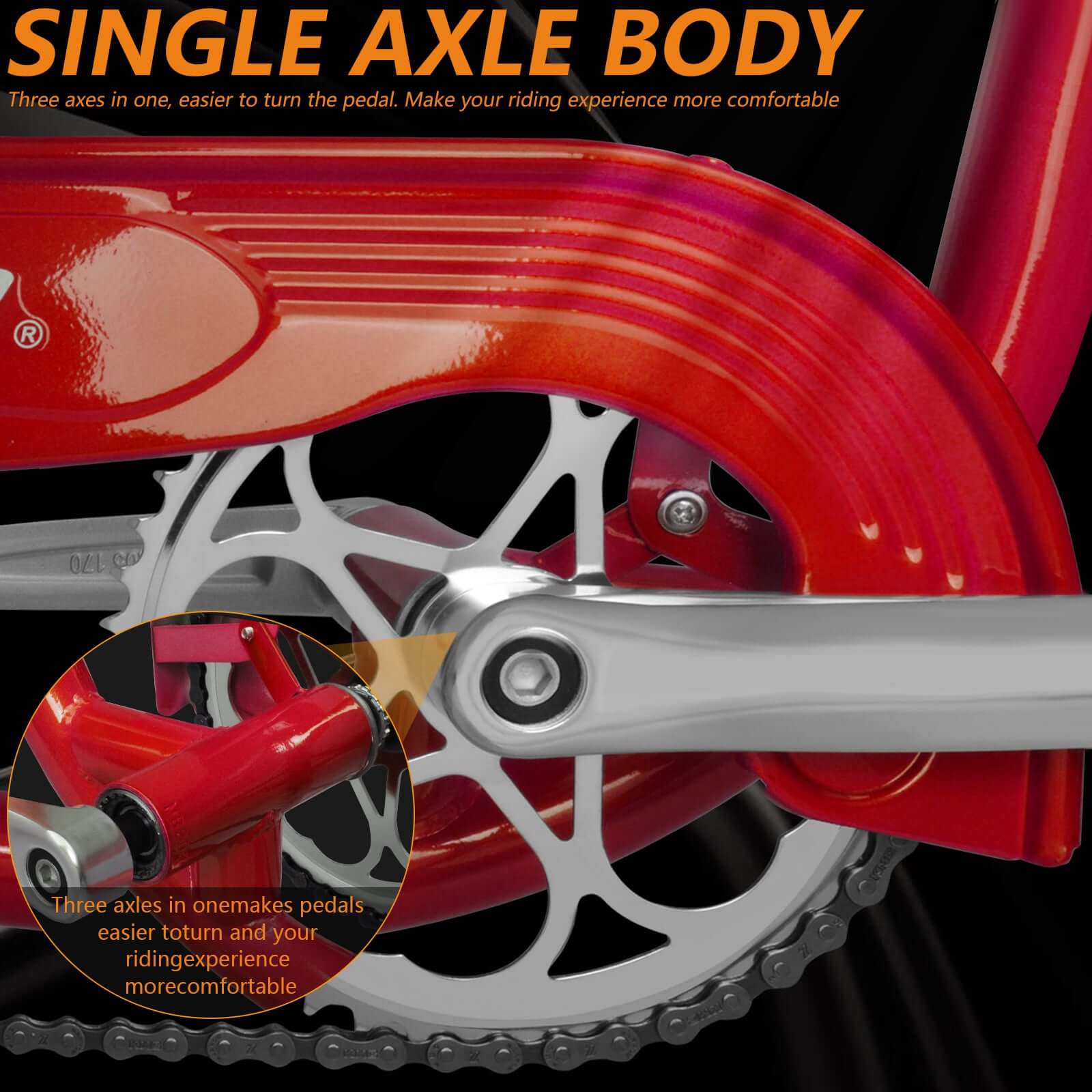 Close-up of the Tracer Arcadia GT Chopper Cruiser Bike's drivetrain.