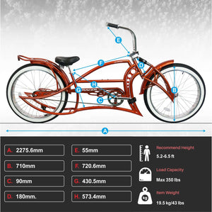 Full view of Kraken Pro 26" Stretch Beach Cruiser Bike Single Speed, with detailed specifications below.