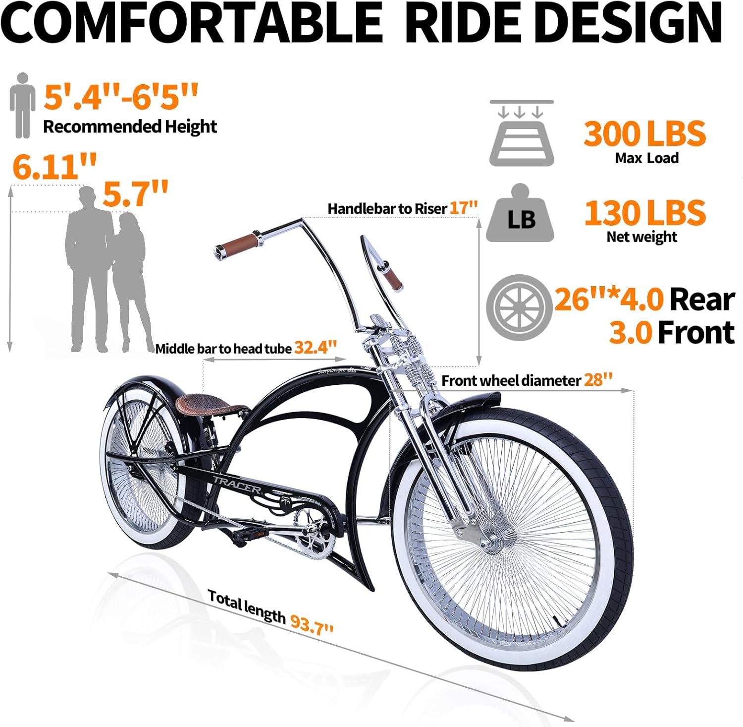 Scorpion Pro DTS 26” Stretch Chopper Cruiser Bicycle Tracer Bikes