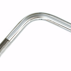 Chrome steel high-rise handlebar with smooth lines, ideal for comfortable riding on stretch bikes, 750mm width, 280mm height.