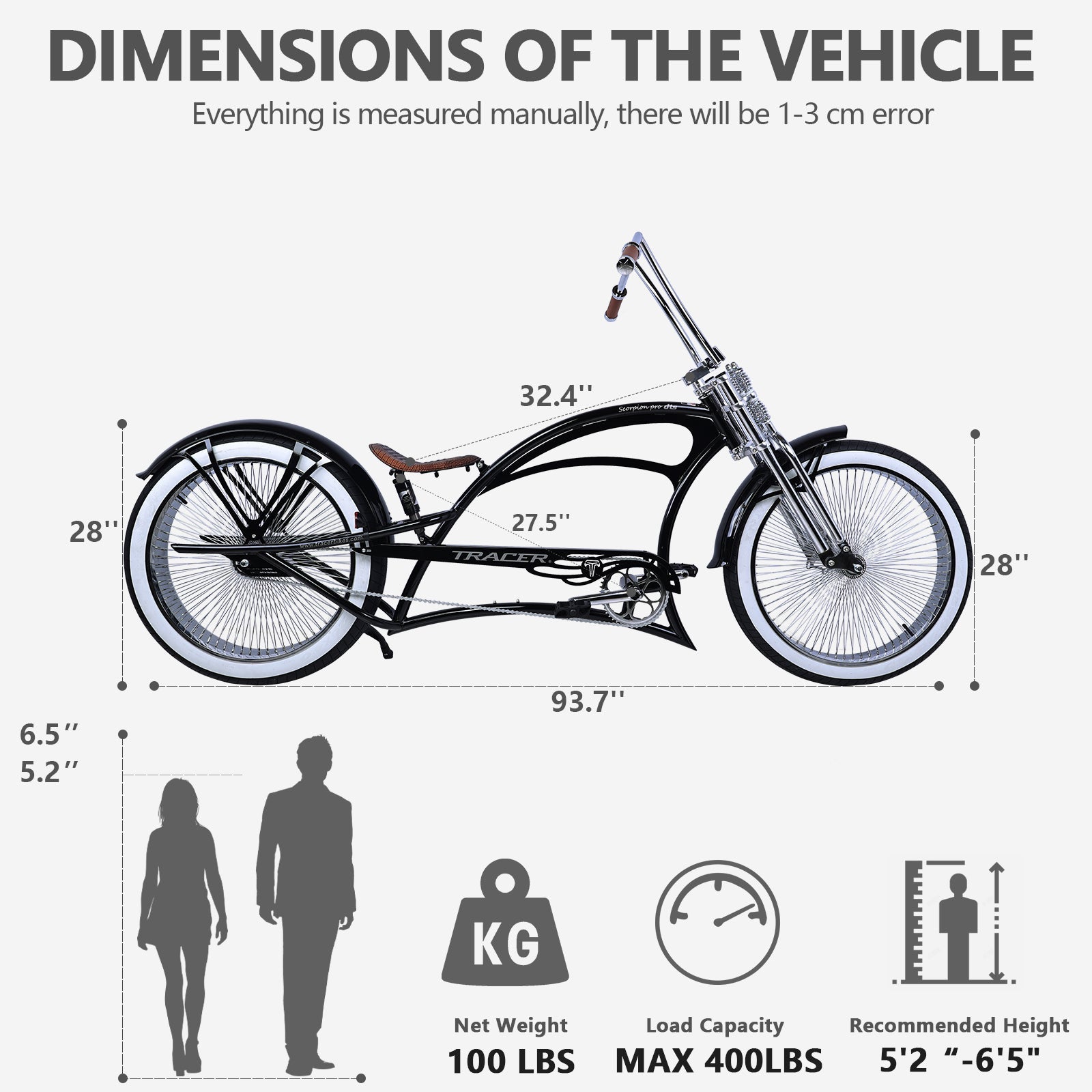 Scorpion Pro DTS  26” Stretch Chopper Cruiser Bicycle Tracer Bikes