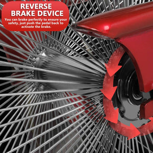 Close-up of Tracer Beacon Pro 140H Stretch Cruiser Bike's rear braking system and spokes.