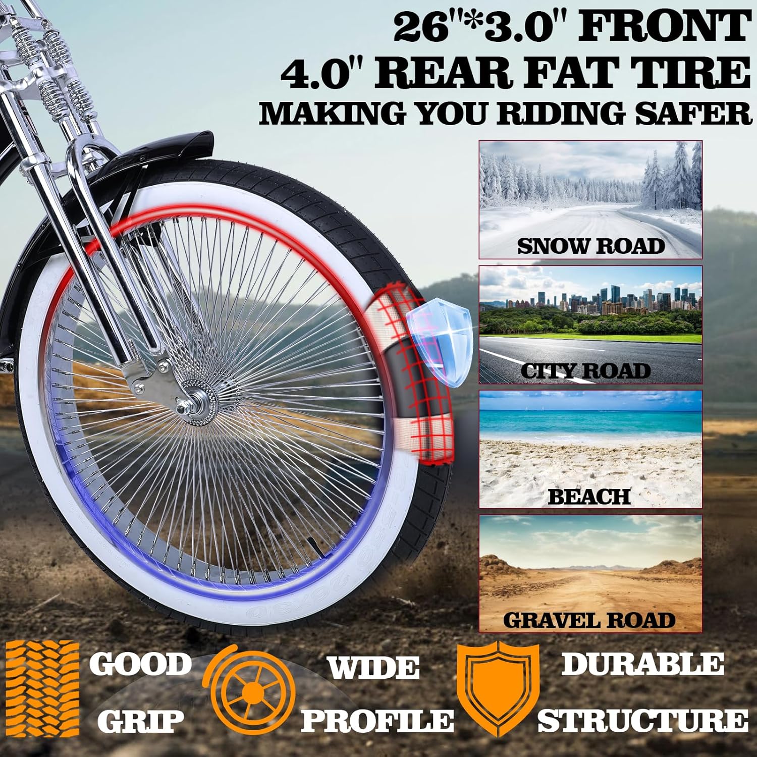 Scorpion Pro DTS 26” Stretch Chopper Cruiser Bicycle Tracer Bikes