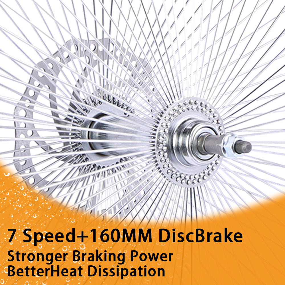 Tracer WH-TH7526140D7-CP Chrome Bike 80mm Rims Wheel Set for 26 inch with 7-speed Disc Brakes Tracer Bikes