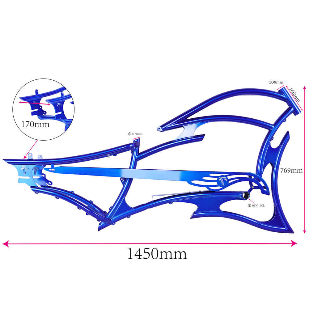 Tracer FM-RAPTOR Ebike Frame 26inch stretch chopper for single speed/7 speed
