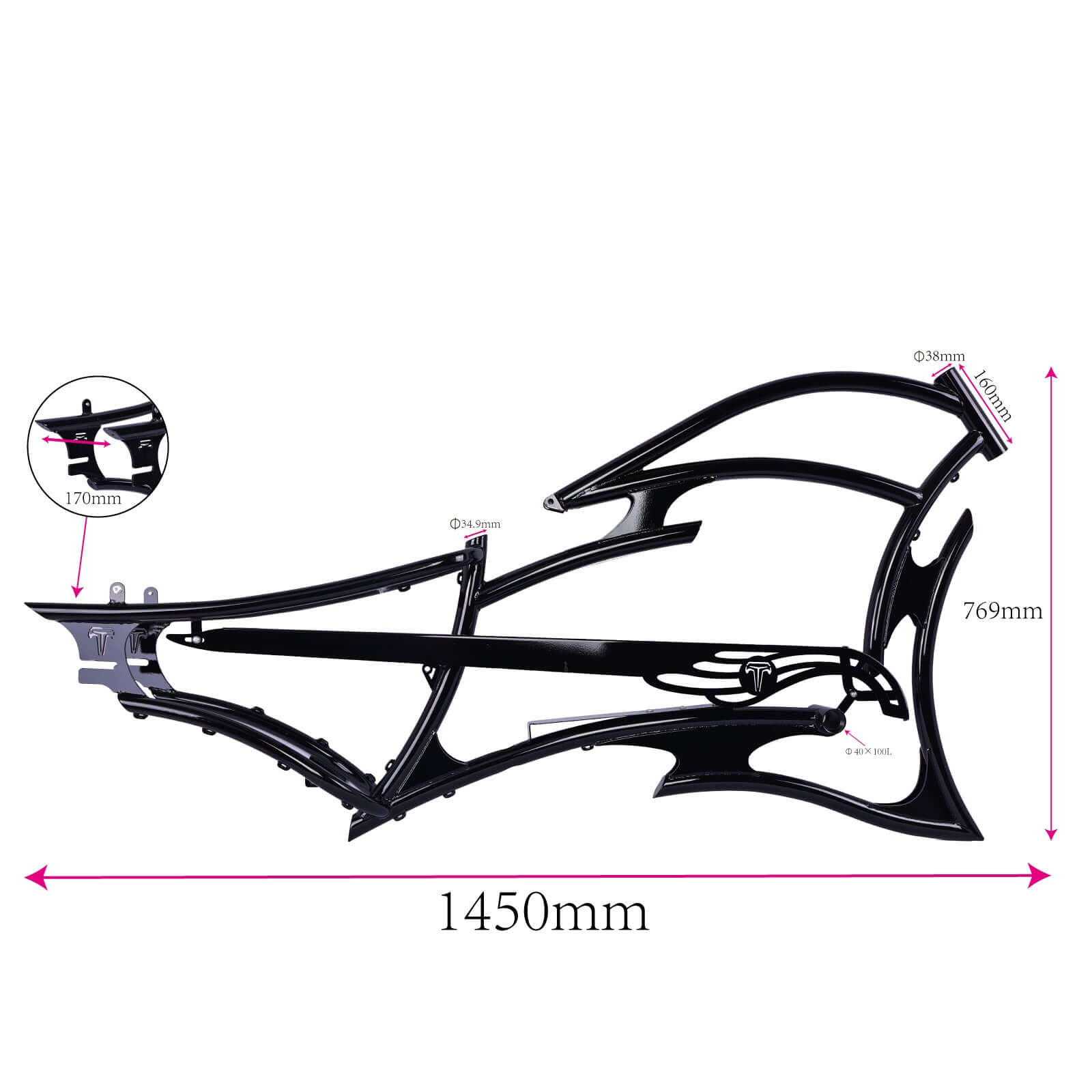 Tracer FM-RAPTOR Ebike Frame 26inch stretch chopper for single speed/7 speed