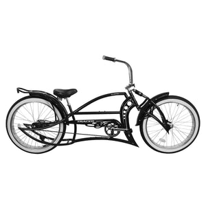 Full side shot of the black Kraken Pro 26" Stretch Chopper Bike Single Speed.