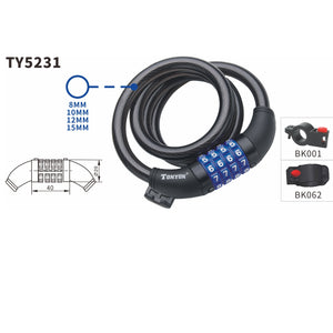 Tonyon TY437 Heavy-Duty Key Lock Steel Cable 1000mm Tracer Bikes
