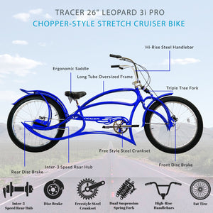 Tracer Leopard 3i Pro Vintage Stretch Beach Cruiser Bike Internal 3-Speed Tracer Bikes