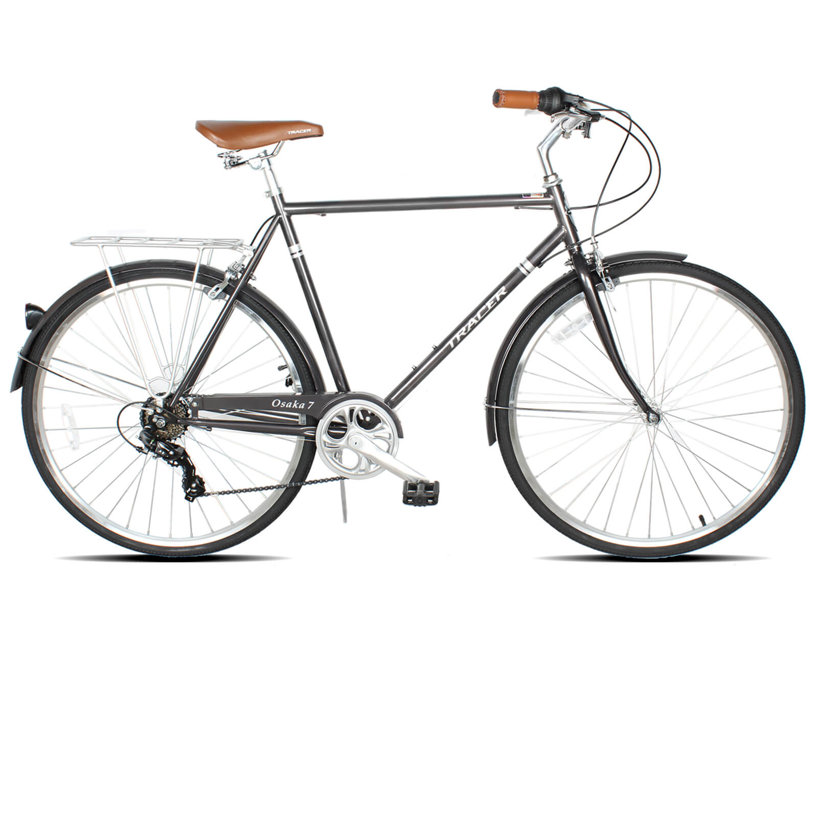 bike with 7 gears Tracer Osaka Hybrid City Bike for Women, Steel Frame, Shimano 7 Speed, 28 Wheels, Brown Seat Brown Grips Comfort Bike, Commuter - 21" Frame