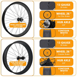 Tracer WH-T752636C 26"x3"x13Gx36H Alloy FAT Rims Wheel Set.