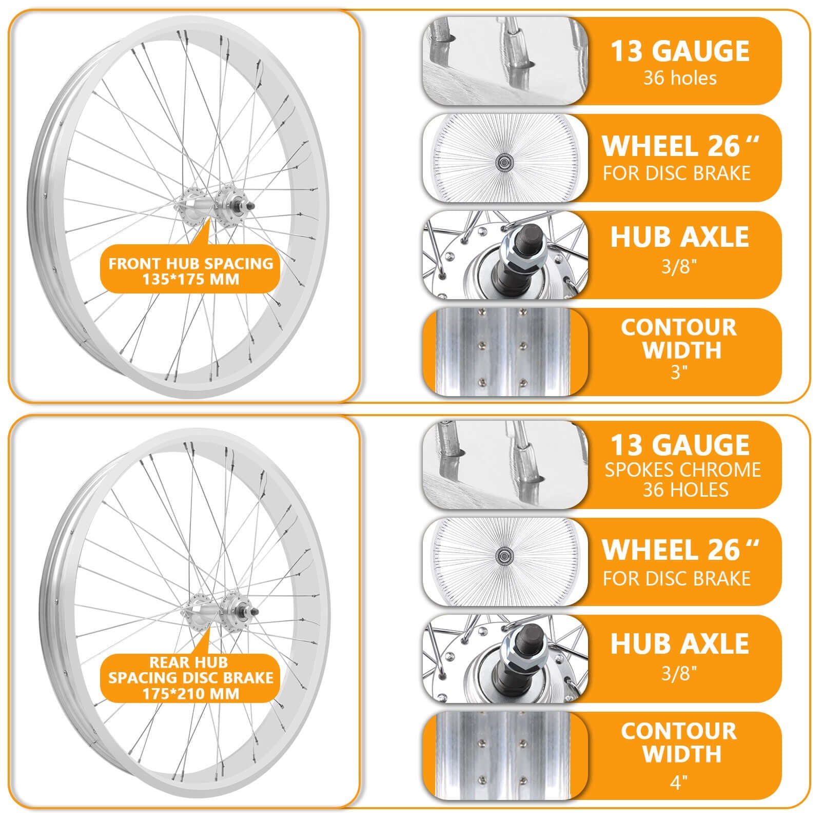 Tracer WH-T952636C Alloy FAT Rims Wheel Set for 26"x3.0,4.0 tire  single-Speed Tracer Bikes