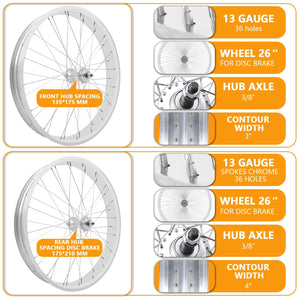 Tracer WH-T952636C Alloy FAT Rims Wheel Set for 26"x3.0,4.0 tire  single-Speed Tracer Bikes