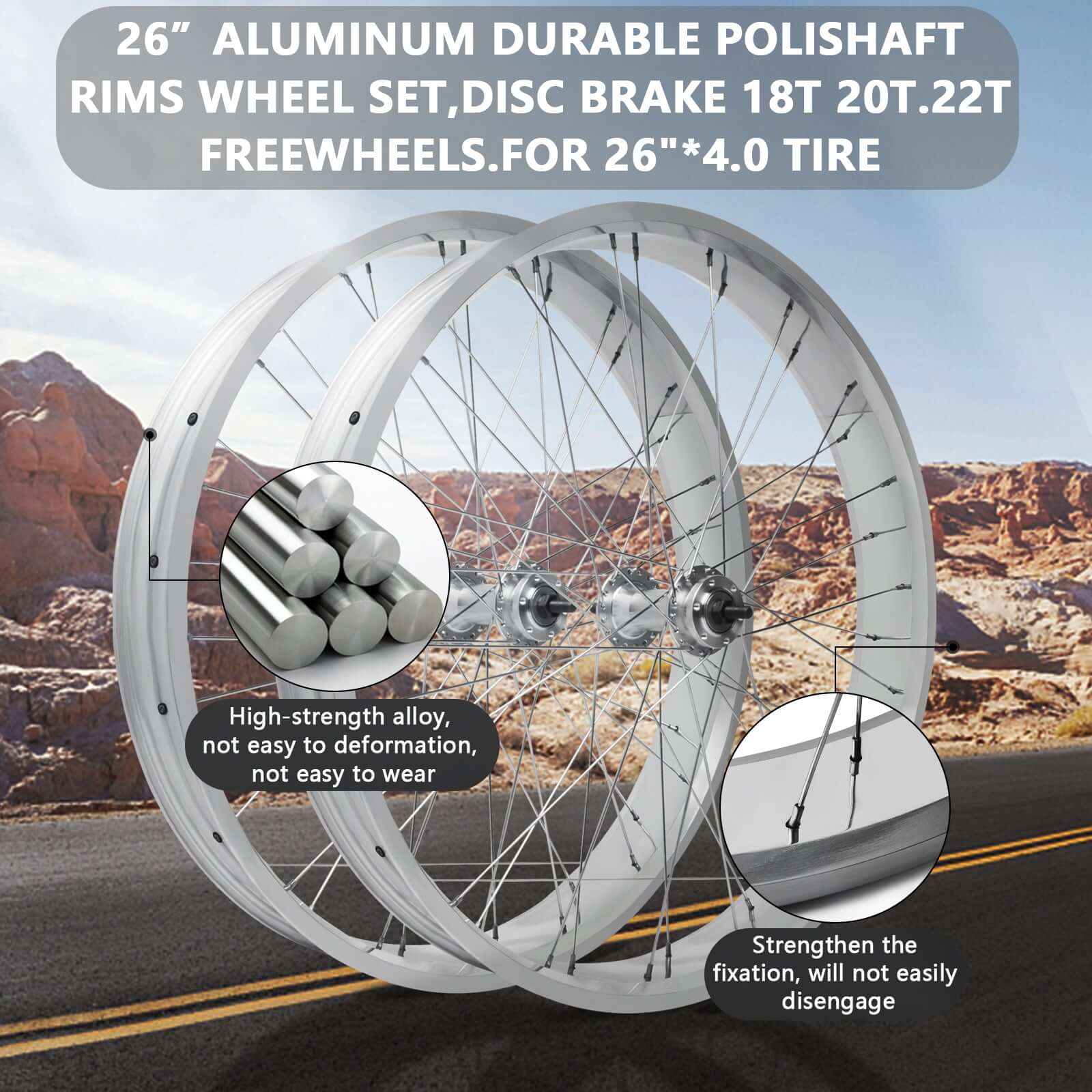 Tracer 26"x3"x13Gx36H Wheel Set Alloy FAT Rims for 26"x3.0,4.0 tire 7-Speed