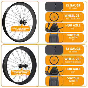 Tracer WH-T952636C Alloy FAT Rims Wheel Set for 26"x3.0,4.0 tire  single-Speed Tracer Bikes