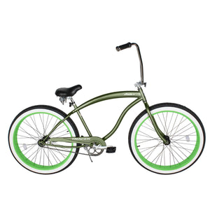 Tracer Avalon GT 29'' Fat Tire stretch Beach Cruiser Bike, side view, showing off its lowrider bike profile with chopper-style handlebar.