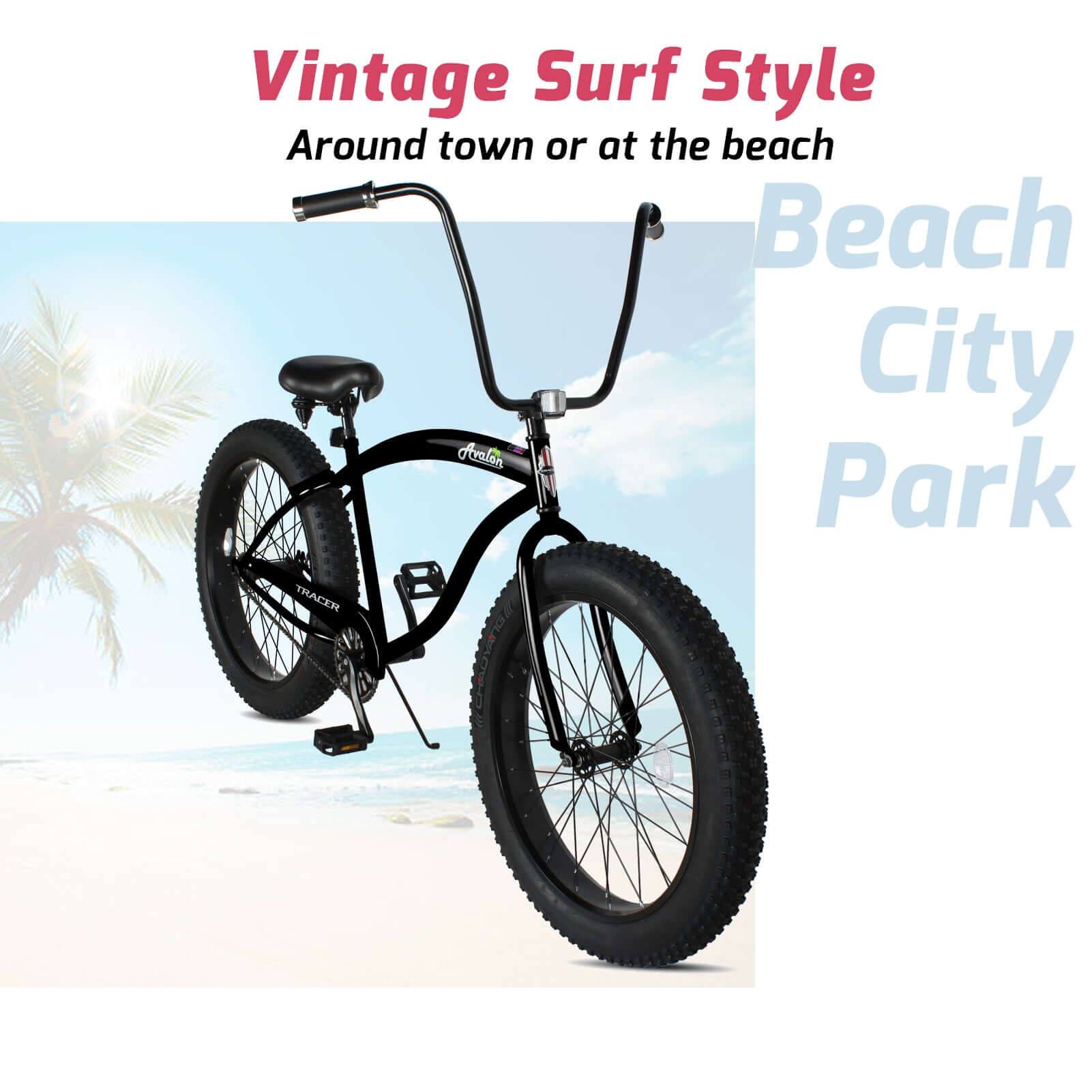 Tracer Avalon GT 26'' Fat Tire Stretch Beach Cruiser Bike 1-Speed/7-Speed