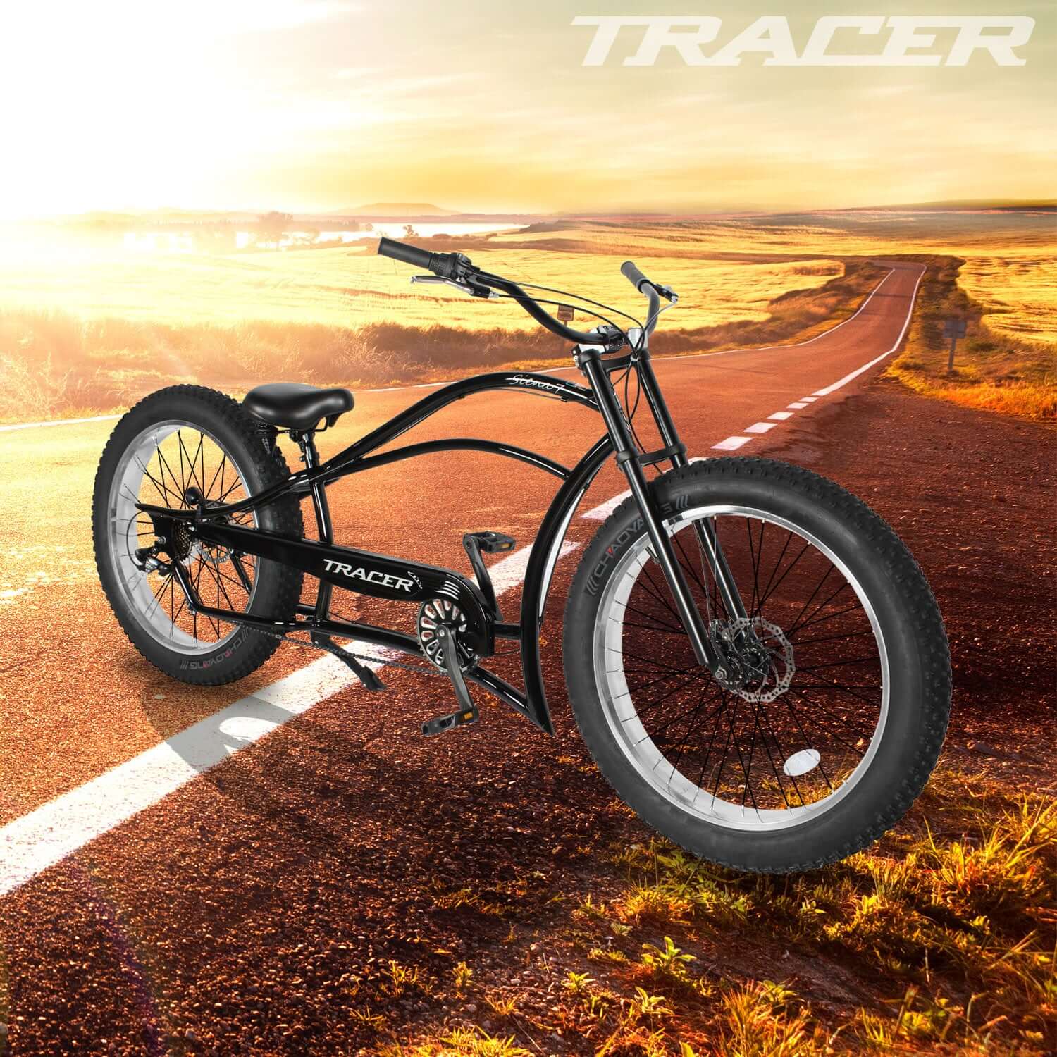 Tracer Siena 26'' Chopper Stretch Cruiser Fat Tire Bike 1 Speed/7 Speed，suitable for long distance cruising.