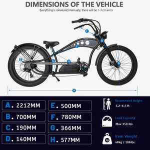 Detailed parameters of the Chico GT7 750W Electric Beach Cruiser bike.