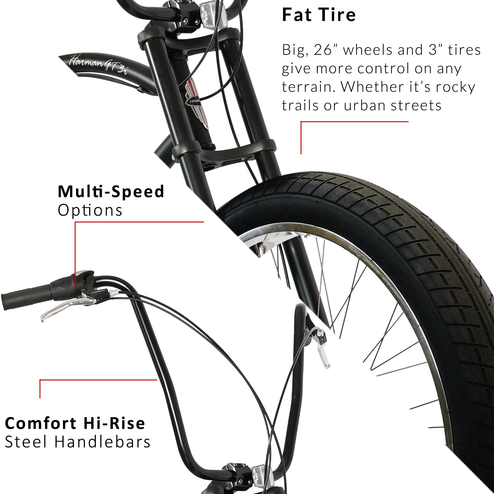 Tracer Harman 3i 26'' Vintage Internal 3-Speed Chopper Stretch Fat Tire Bike