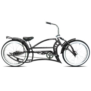 Full side shot of the black Kraken Pro 26" Stretch Chopper Bike Single Speed.