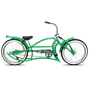 Full view of the green Kraken Pro 26" Single Speed Stretched Beach Cruiser Bike.