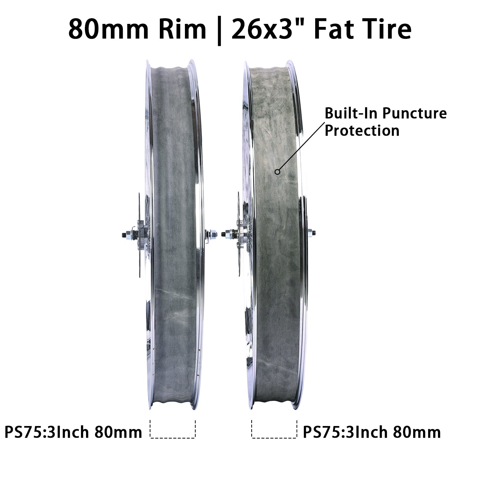 Tracer WH-TH7526140D7-CP Chrome Bike 80mm Rims Wheel Set for 26 inch with 7-speed Disc Brakes Tracer Bikes