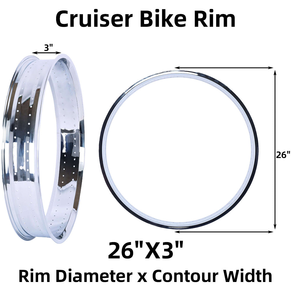 Tracer RM-TH7526140 Bicycle Fat Mirror Electroplating Chrome Rim 26" x 3" x 140H 80MM For Cruiser Bike Tracer Bikes
