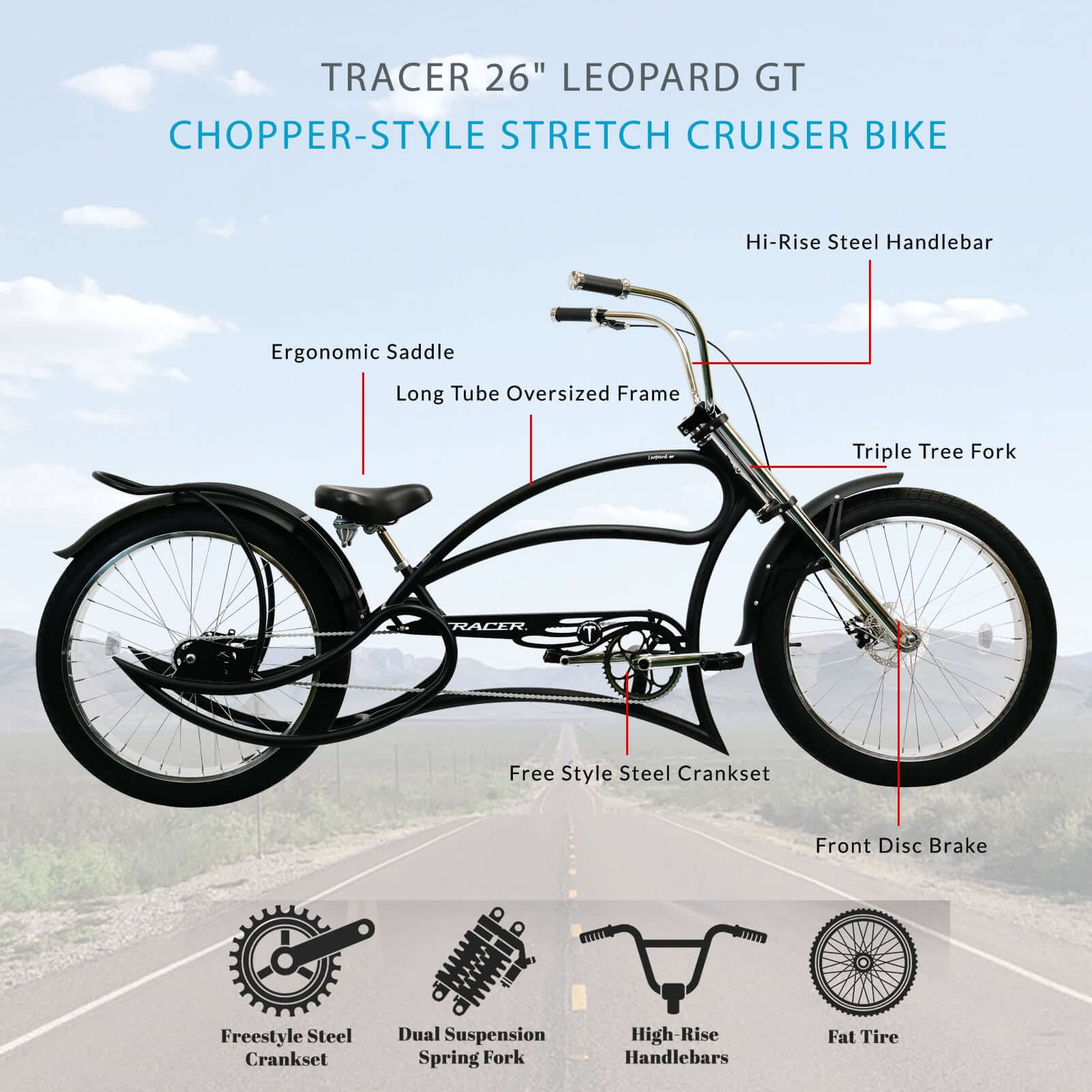 Leopard GT Stretch Cruiser Bike | 3-Speed, Comfort & Style