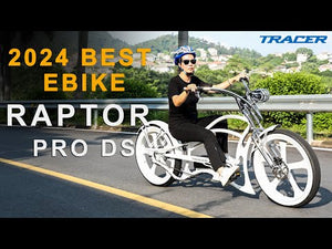 Raptor Pro DS 800W Electric Stretched Beach Cruiser Bicycle in an outdoor setting.