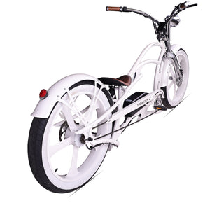 Raptor Pro DS 800W Stretch Cruiser Ebike, viewing from the back.