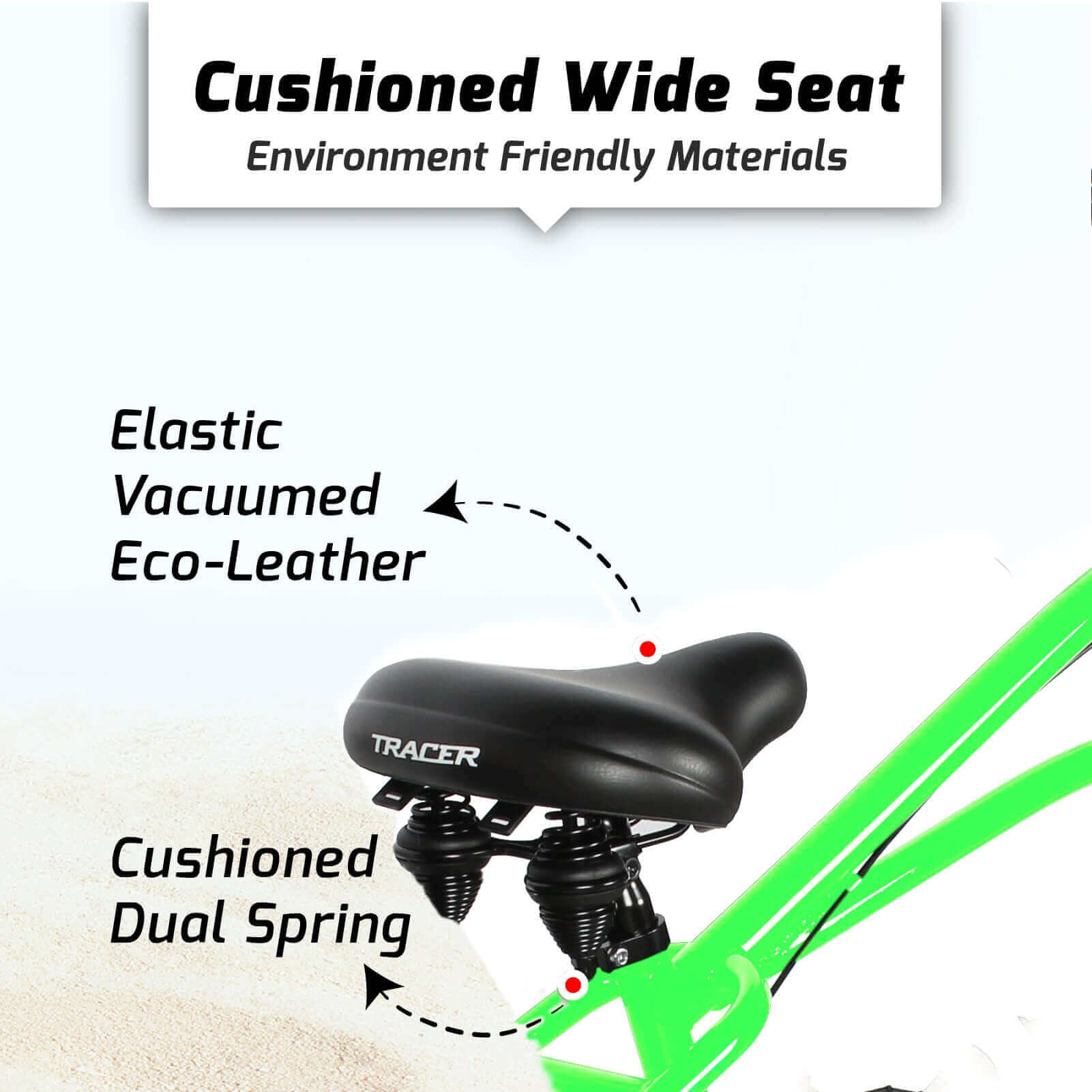 Tracer Siena 26'' Chopper Stretch Cruiser Fat Tire Bike's Cushioned wide saddle with dual shock absorbers underneath.