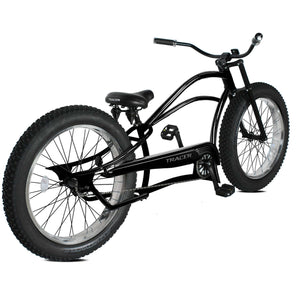 Tracer Siena 26'' Stretch Cruiser Fat Tire Bike, showcasing its unique chopper profile. 