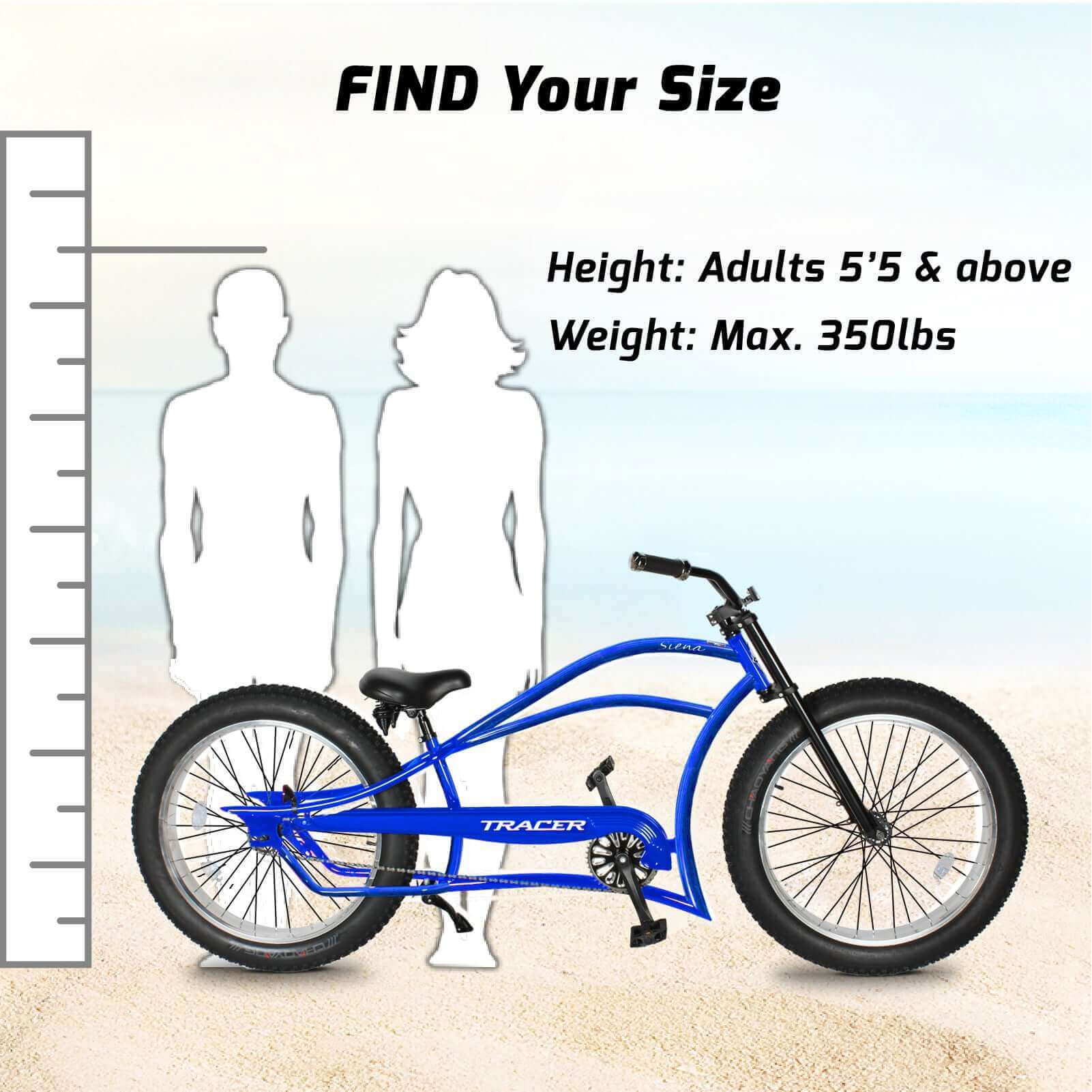 Tracer Siena 26'' Chopper Stretch Cruiser Fat Tire Bike Rider Size Reference.