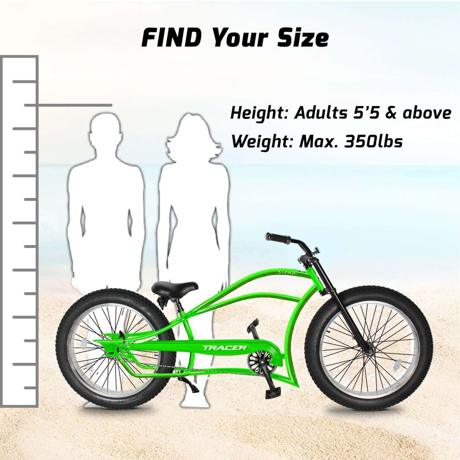 Tracer Siena 26'' Chopper Stretch Cruiser Fat Tire Bike Available 1 Speed/7 Speed