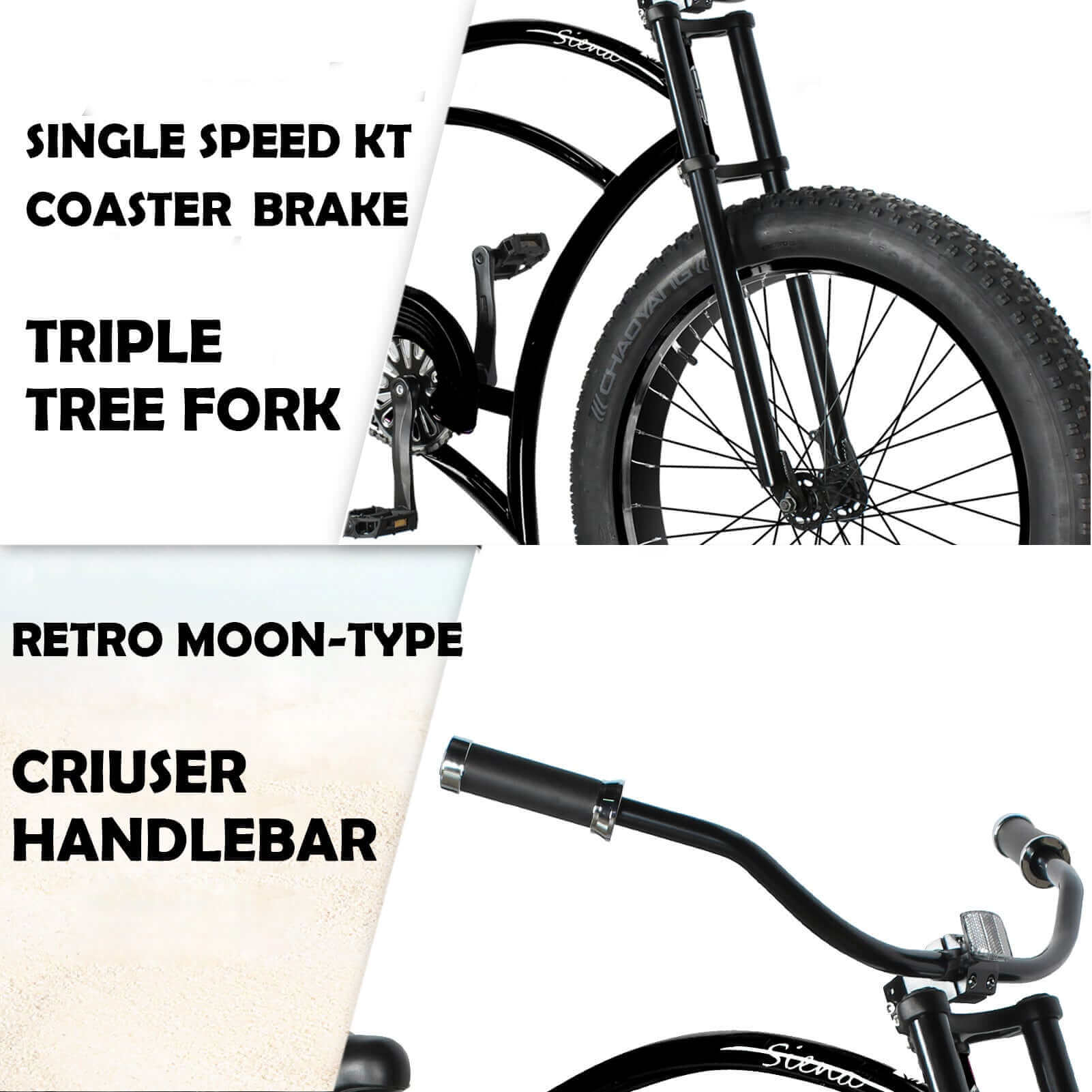 Tracer Siena 26'' Chopper Stretch Cruiser Fat Tire Bike Available 1 Speed/7 Speed