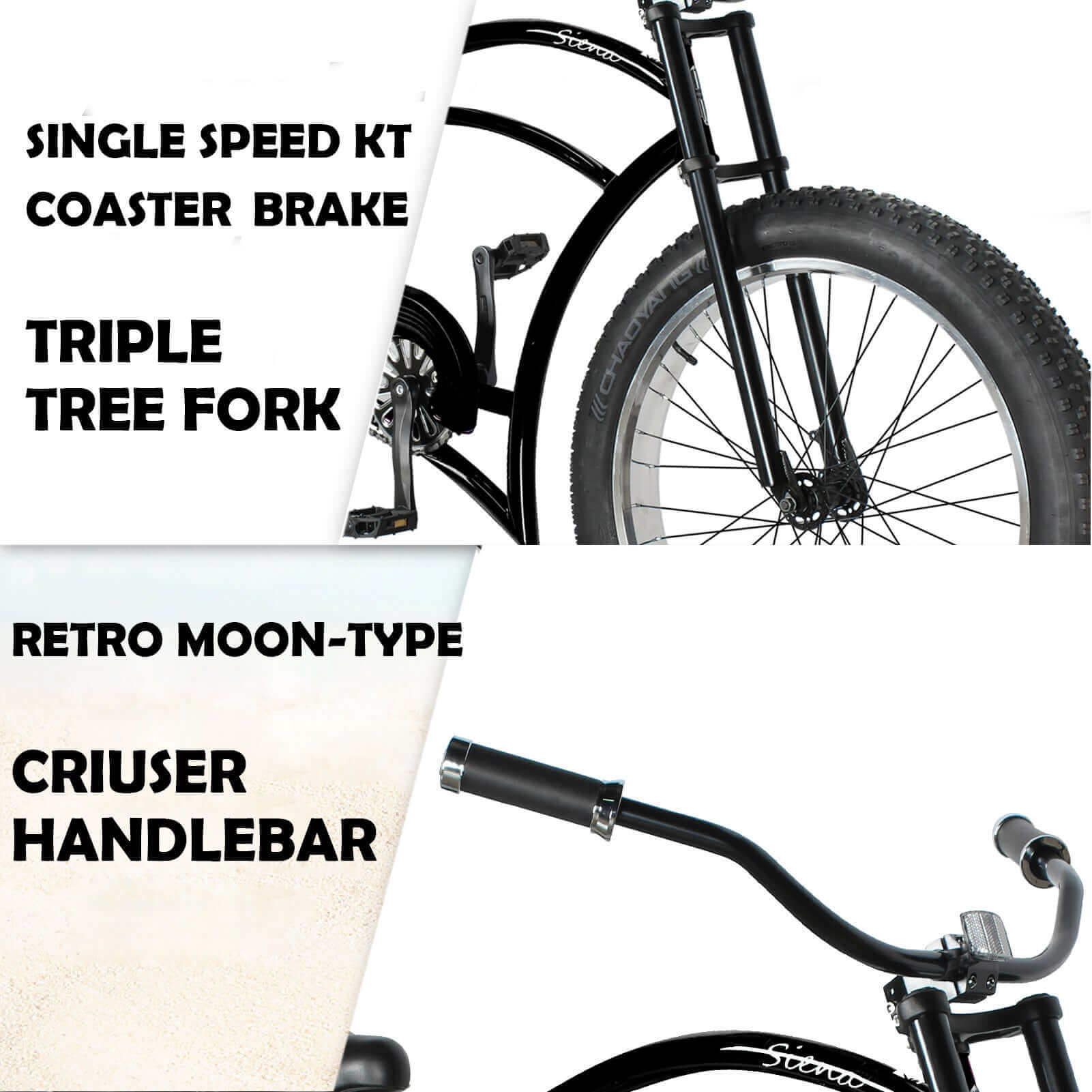 Tracer Siena 26'' Chopper Stretch Cruiser Fat Tire Bike Available 1 Speed/7 Speed