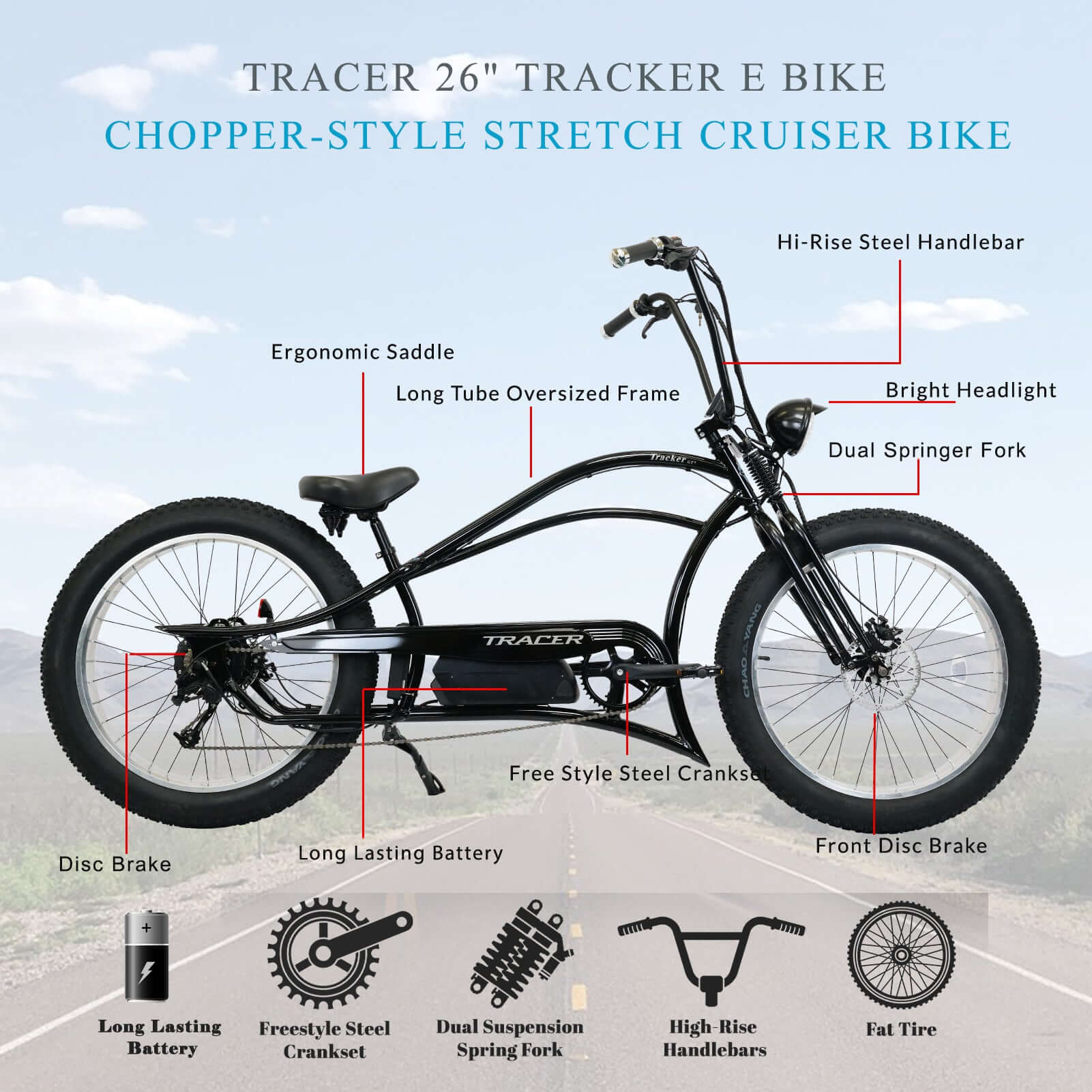 Tracer Tracker DS7 E-Bike - 26 Classic Cruiser