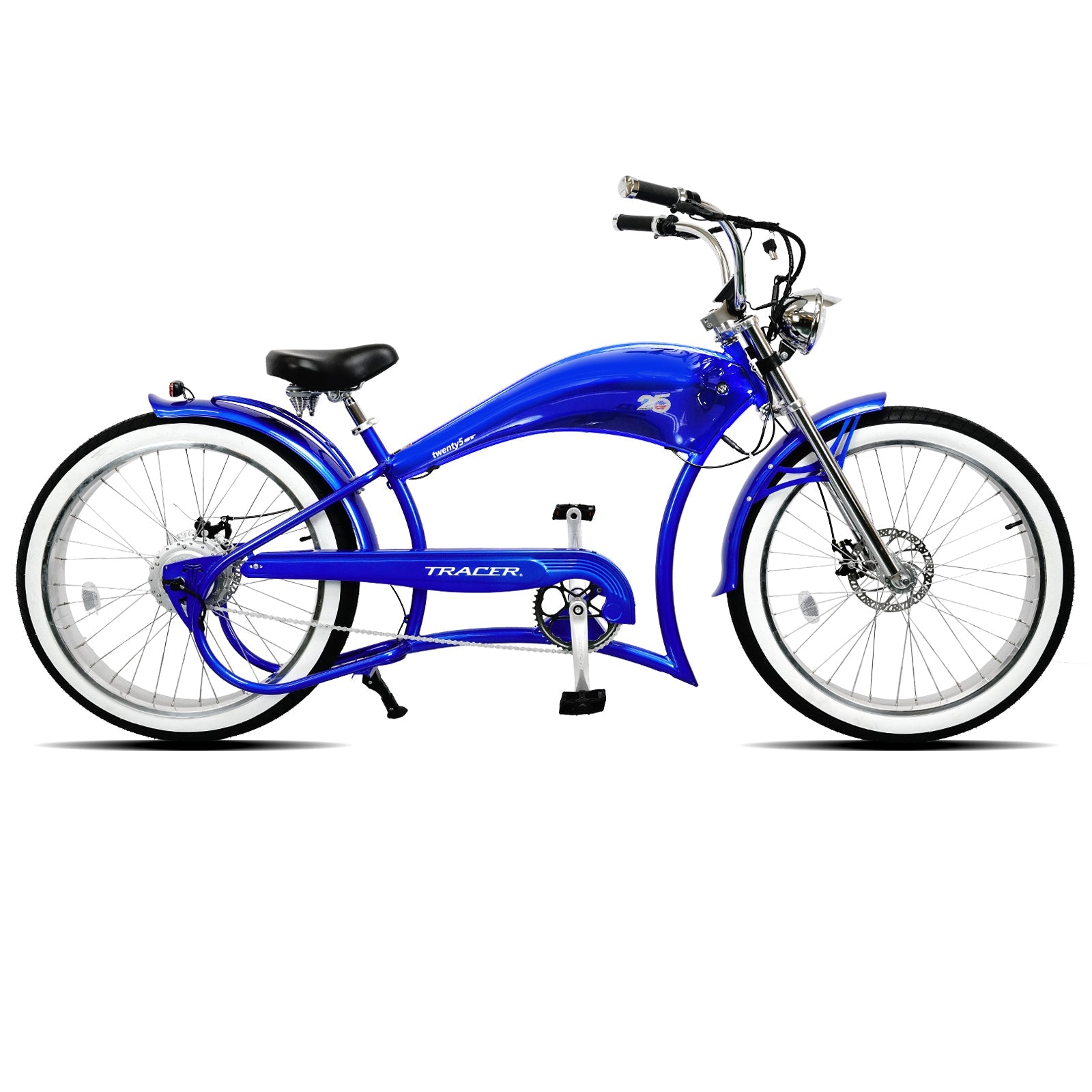gt fitnessbike Twenty5 GT 500W 26" Motorcycle-Style Stretch Chopper E-Bike Blue