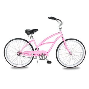 Tracer BORA-F 26" Beach Cruiser Bikes Single Speed for Women, Hi-Ten steel Frame, Moon Type Handlebar, Coaster Brake with Comfortable leather Saddle - Tracer Bikes