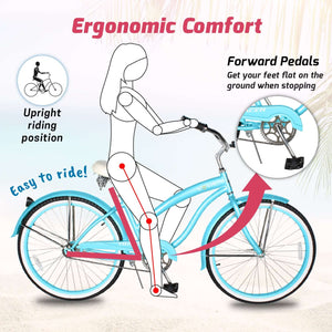 Tracer NOVA 26" Beach Cruiser Bikes Single Speed, w/ Moon-type handlebar, KT Coaster Brake for WOMEN - Tracer Bikes