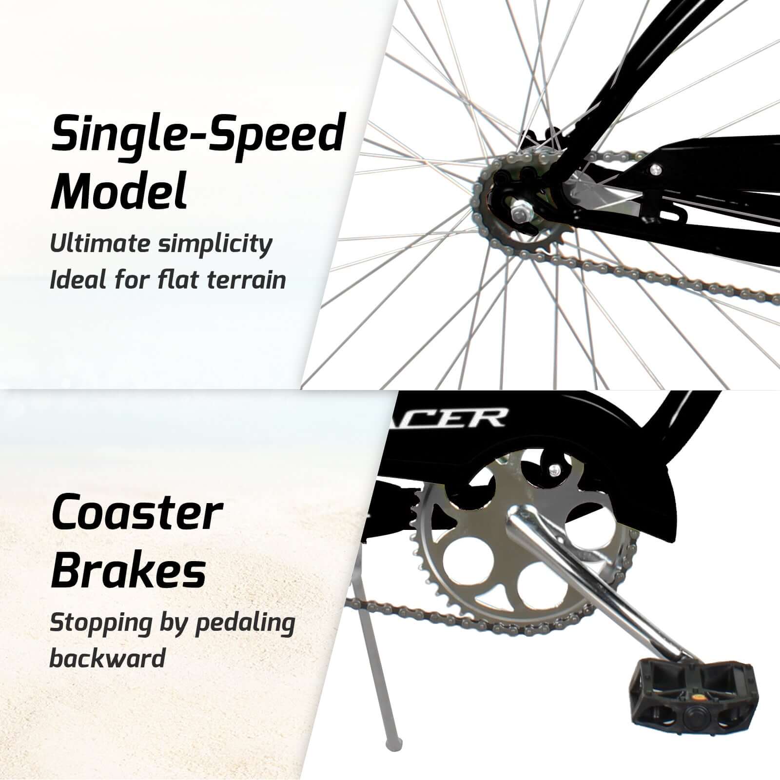 Tracer BORA-M 26" Beach Cruiser Hybrid Bikes Single Speed For Men, Hi-Ten steel Frame, Moon Type Handlebar, Coaster Brake with Comfortable leather Saddle - Tracer Bikes