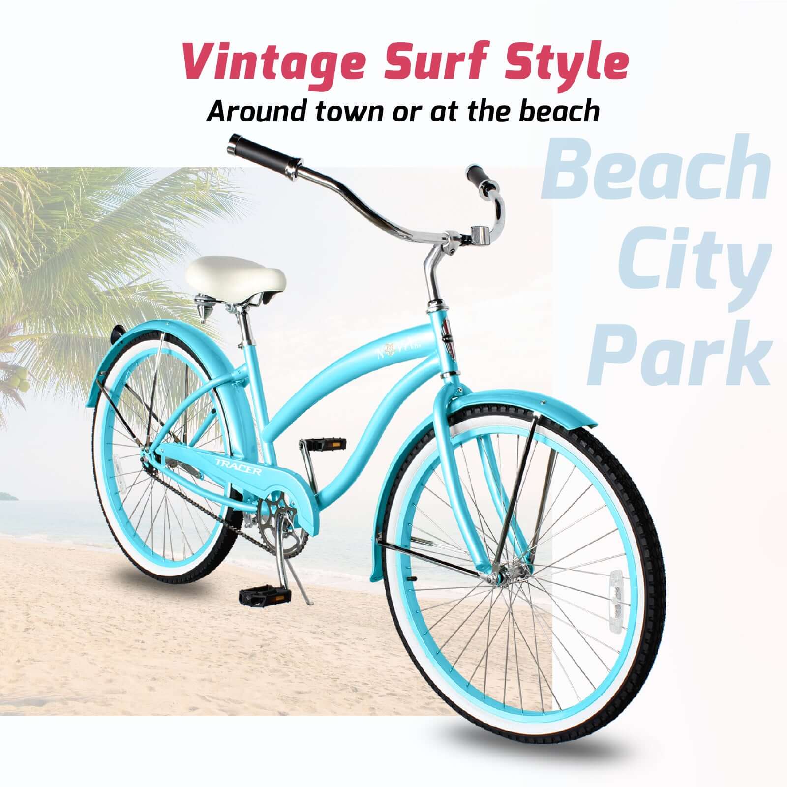 Tracer NOVA 26" Beach Cruiser Bikes Single Speed, w/ Moon-type handlebar, KT Coaster Brake for WOMEN - Tracer Bikes