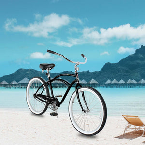Tracer BORA-M 26" Beach Cruiser Hybrid Bikes Single Speed For Men, Hi-Ten steel Frame, Moon Type Handlebar, Coaster Brake with Comfortable leather Saddle - Tracer Bikes